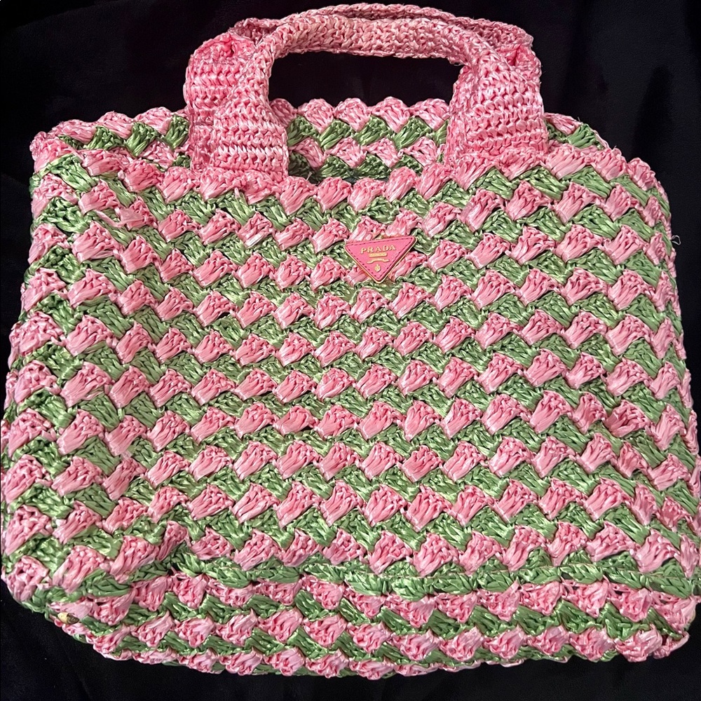 Vintage Prada Pink Jumbo Raffia Tote